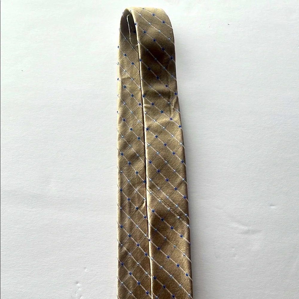 Stafford Tan and Blue‎ Classic  100% Silk Tie with Geometric Pattern